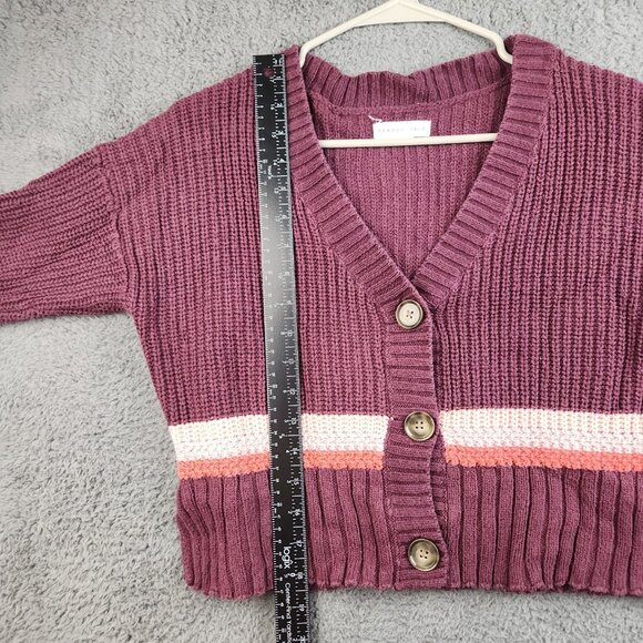 Women's Cropped Boxy Oversized Cardigan Sweater Extra Small Burgundy Y2K Preppy - Picture 6 of 11